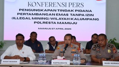 Penambangan Emas Ilegal, Polresta Mamuju Sita 3 Unit Excavator dan Belasan Mesin Pompa